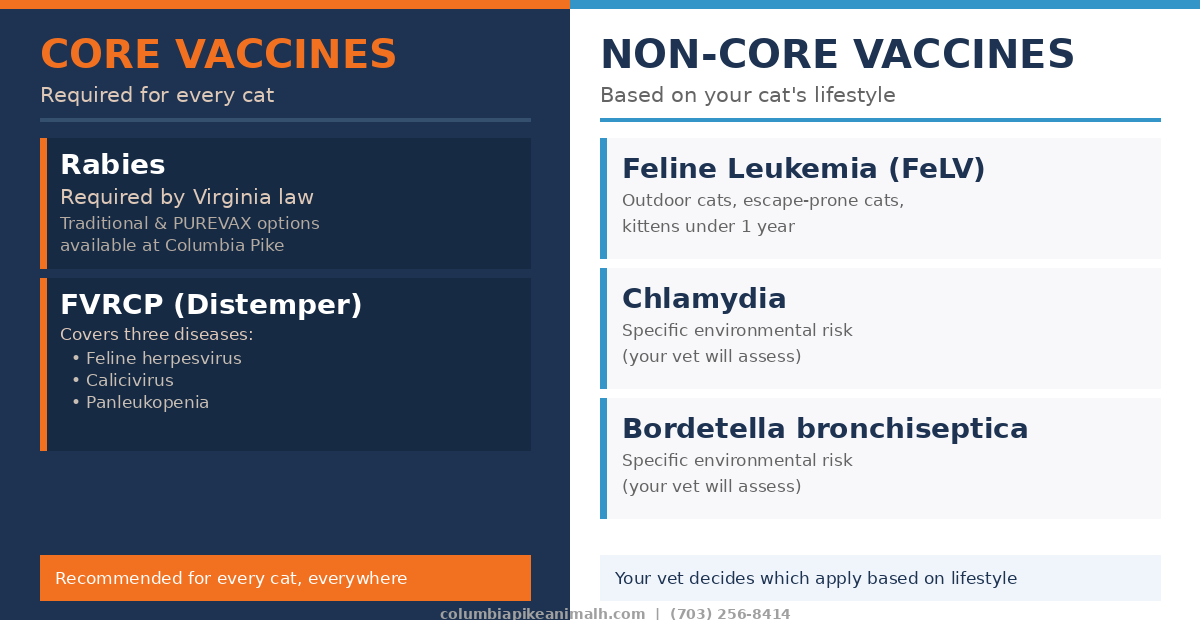 Core vs non-core cat vaccines comparison chart