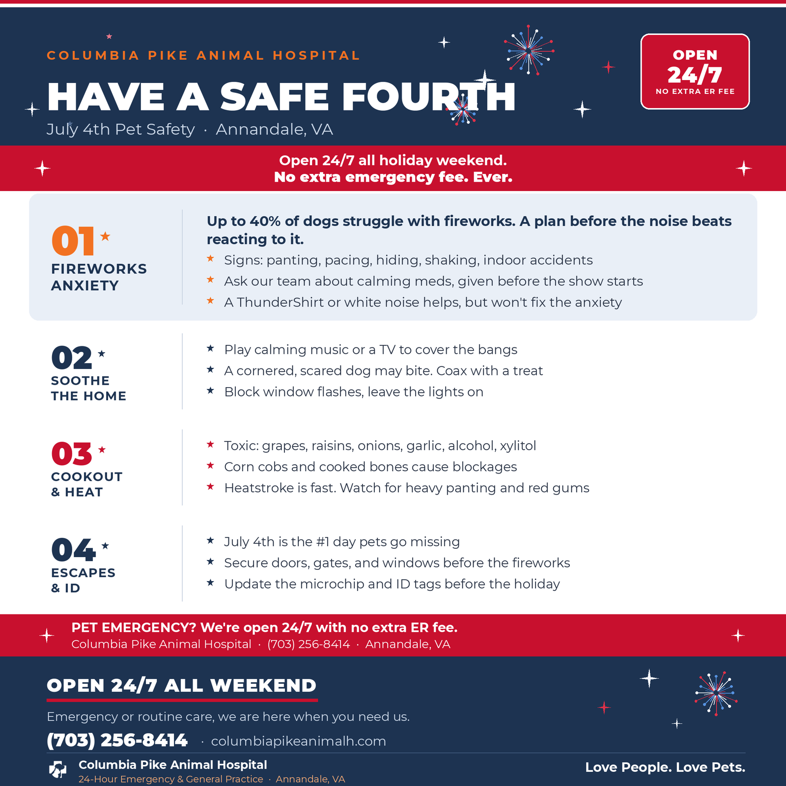 Columbia Pike Animal Hospital Have a Safe Fourth July 4th pet safety infographic for Annandale, VA
